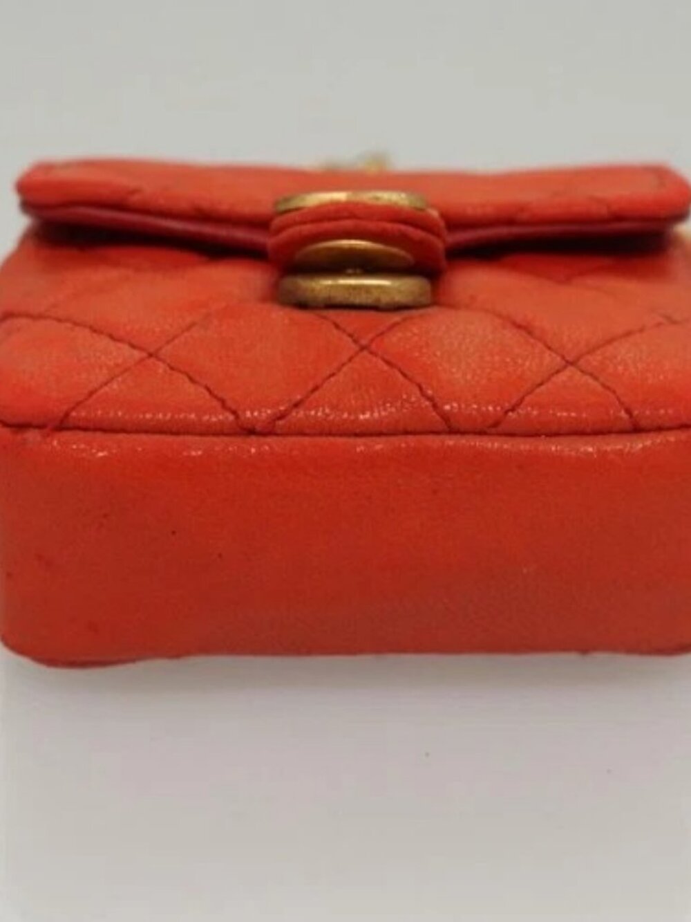 CHANEL Mini Mini Matelasse Charm Lamb Skin Orange CC Auth BD1634 - Picture 9 of 15